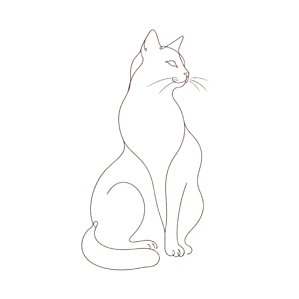 Fine line illustration of a sitting cat